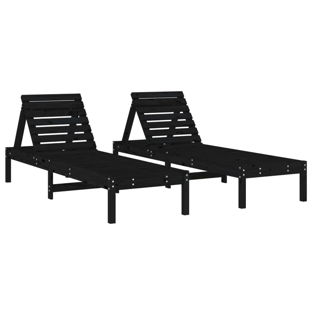 vidaXL Tumbonas 2 unidades madera maciza de pino negro 199,5x60x74 cm