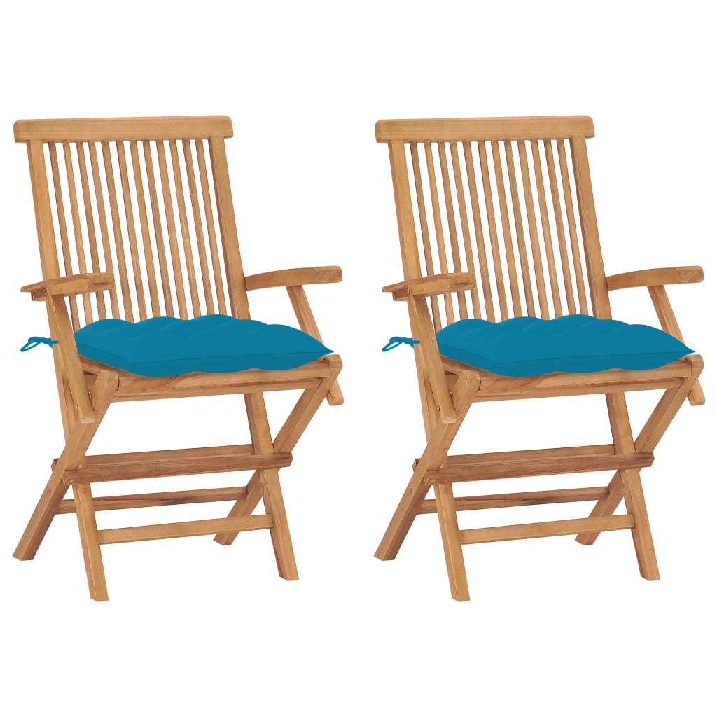 vidaXL Sillas de jardín 2 uds madera maciza de teca con cojines