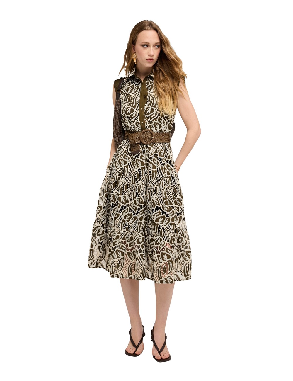 Motivi - Vestido camisero en sangallo