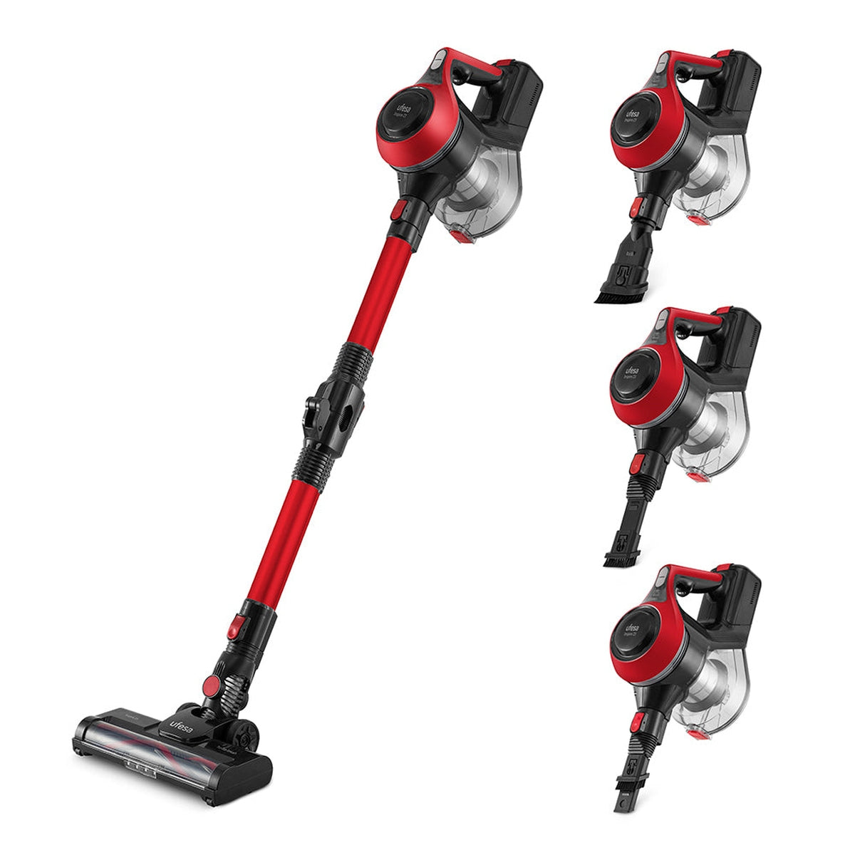 Ufesa - Aspirador escoba Inspire Z3 Digital 22.2V sin cable, succión potente ≥12KPa, 150W, hasta 40 min de autonomía en modo ECO, diseño flex con cepillo motorizado y luz, ideal para suelos duros y alfombras