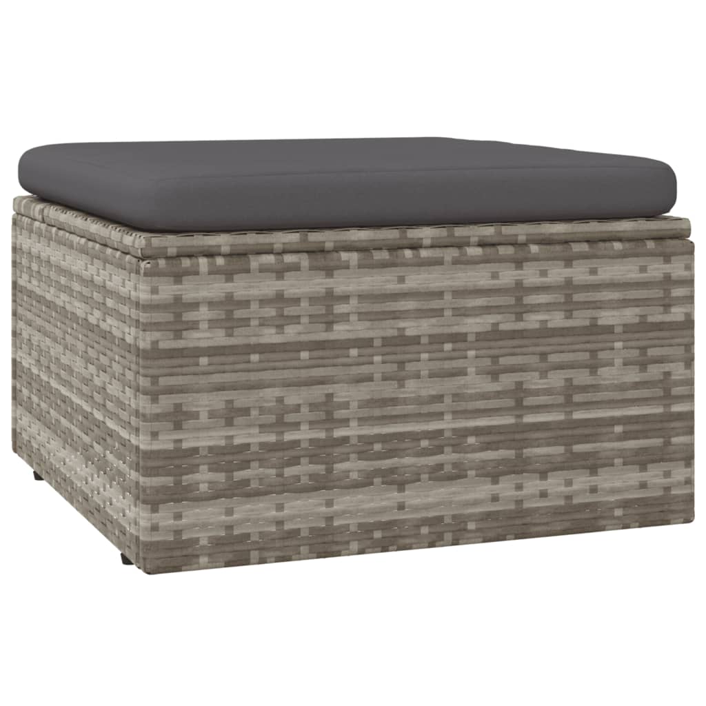 vidaXL Reposapiés de jardín con cojín ratán sintético gris 55x55x30 cm
