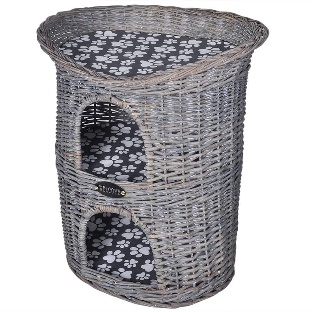 vidaXL Casa/cama/rascador para mascotas 2 niveles sauce con cojín