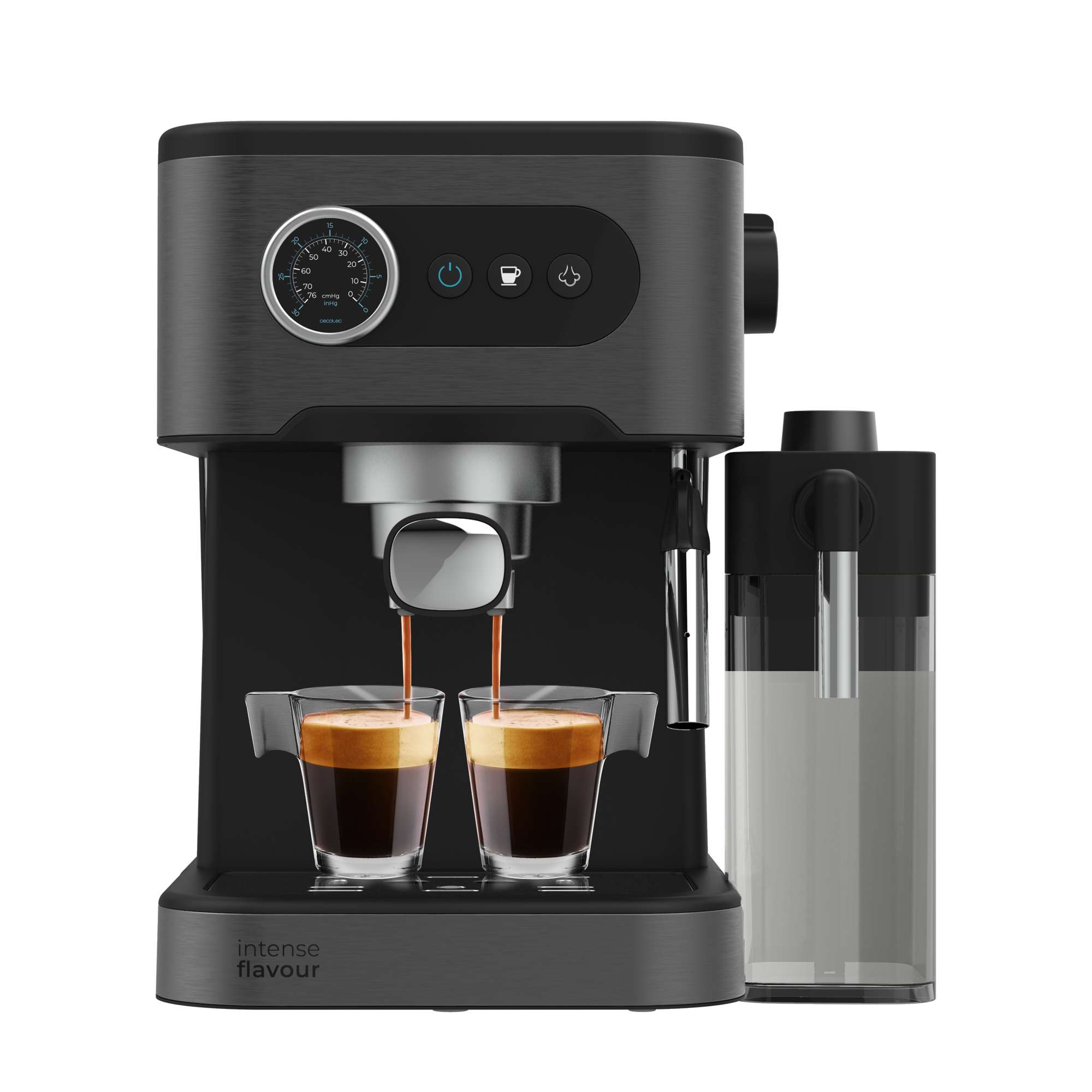 Cafetera Express Cecotec Power Espresso 20 Pro Latte 20 Bares | Máquina de Café Espresso y Cappuccino con Depósito de Leche 550 ml, Vaporizador Orientable, Depósito de Agua 1,5L, Brazo Doble Salida, Calientatazas (tazas no incluidas)