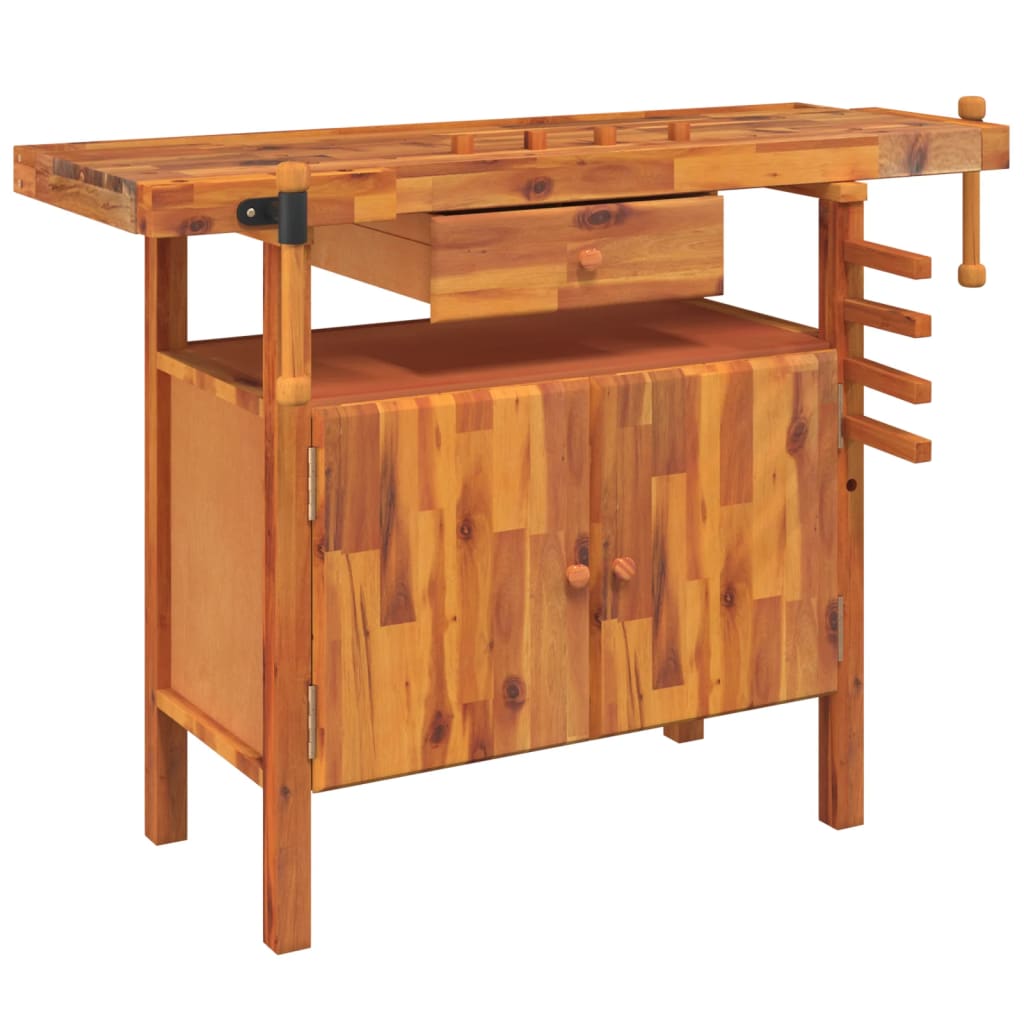 vidaXL Banco trabajo cajón y tornillos banco madera acacia 124x52x83cm