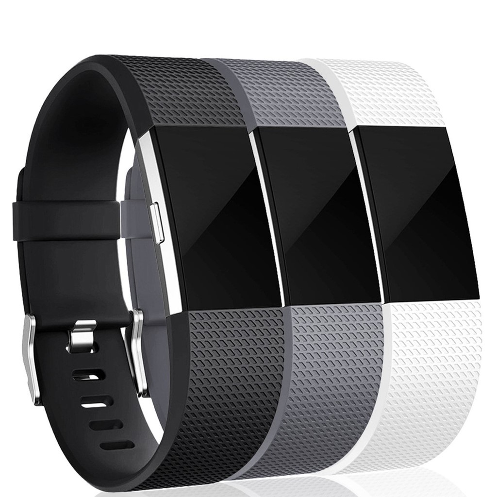 Fitbit Charge 2 bracelet, silicone, 3-pack, Black/Grey/White