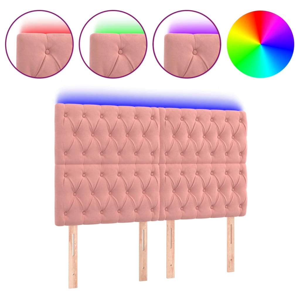vidaXL Cabecero con luces LED terciopelo rosa 160x7x118/128 cm