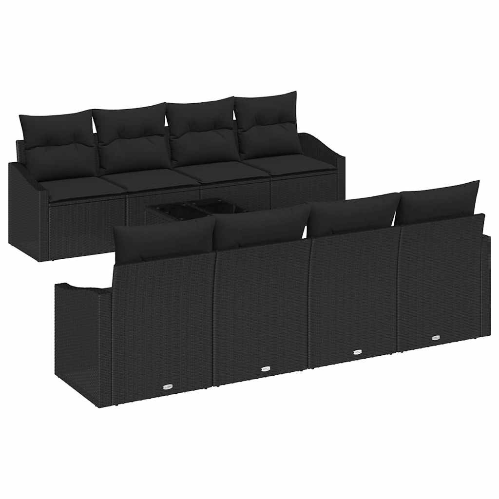 vidaXL Juego de Sofá con cojín Manual 9 pcs Negro ratán sintético