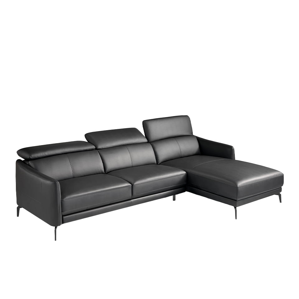 ANGEL CERDÁ 6041C Sofá chaise longue piel vacuno negro , Negro , Piel , 283 x 194 x 75/94 cm.
