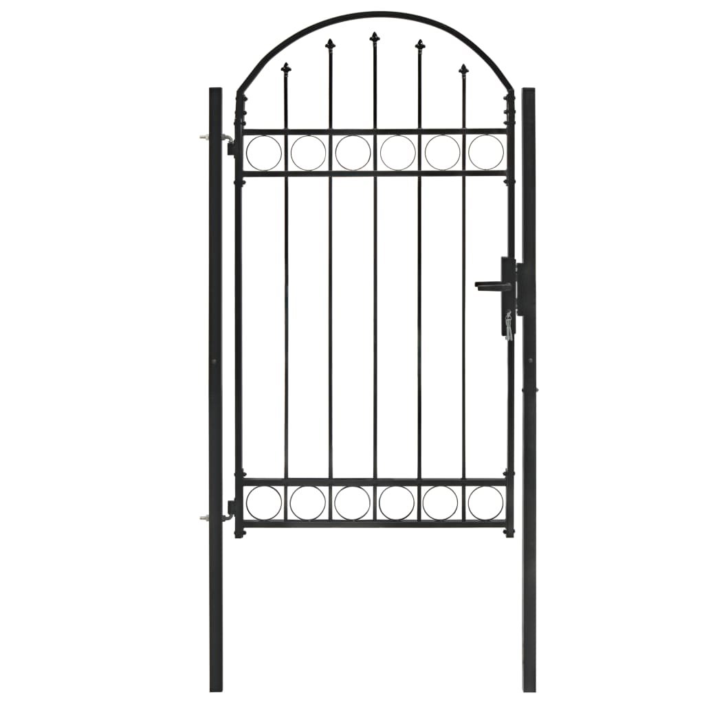 Puerta de Jardín con Arco Superior Acero Negro Entrada Jardín Dimensiones 100 x 125 cm, 100 x 150 cm, 100 x 175 cm
