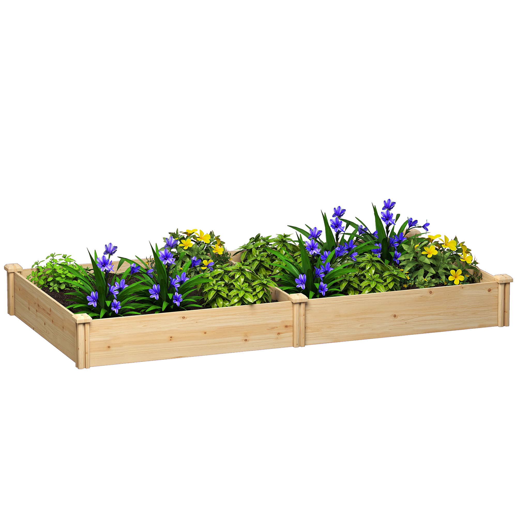 Outsunny Jardinera Elevada de Madera, Huerto Urbano para Cultivar Plantas, Macetero Exterior con Divisor y Base Abierta, Pintura DIY, para Jardín, Terraza, 235x121x26 cm, Natural