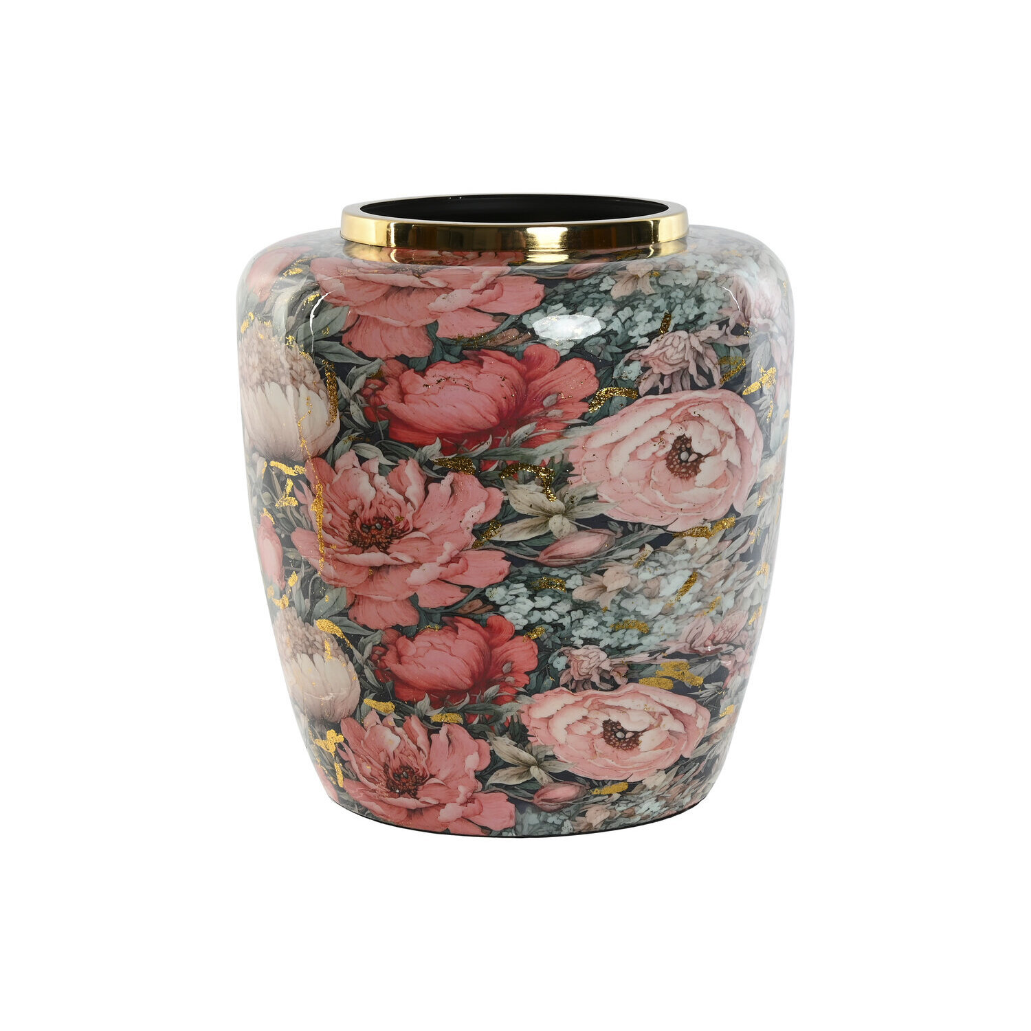 Jarron metal 33x33x35 flores rosa , La mejor decoración para tu hogar.