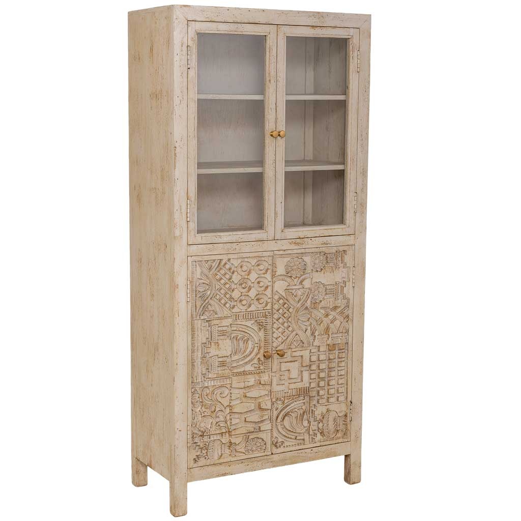 Wonderlust Deco - Vitrina de madera artesanal beige 80x40x180h cm Beige 80x40x180h cm