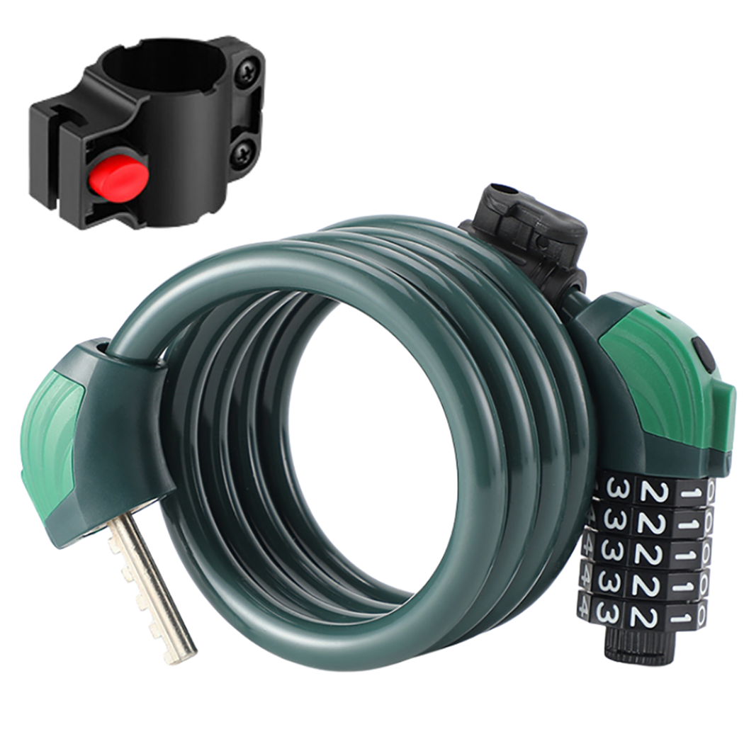 Candado Antirrobo de Cable 120 cm Combinación de 5 Dígitos y Luz LED para Bicicleta, Patinete o Moto – Verde Vidrio - Zwheel