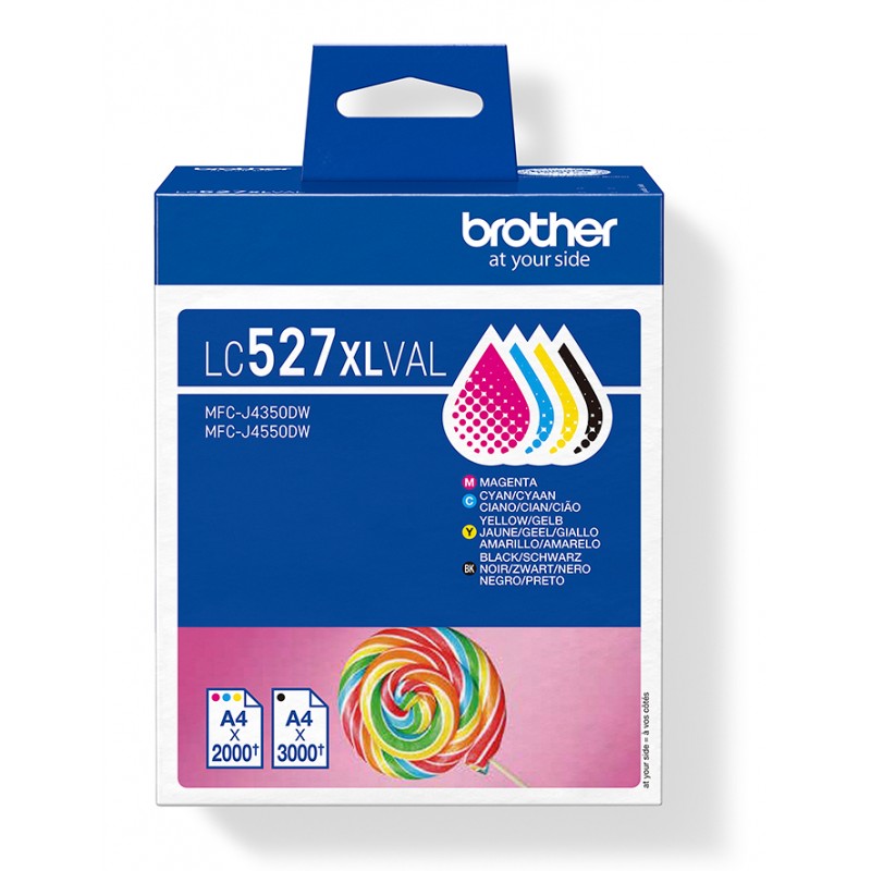 Brother - LC527XLVAL cartucho de tinta 4 pieza(s) Original Alto rendimiento (XL) Negro, Cian, Magenta, Amarillo LC527XLVAL
