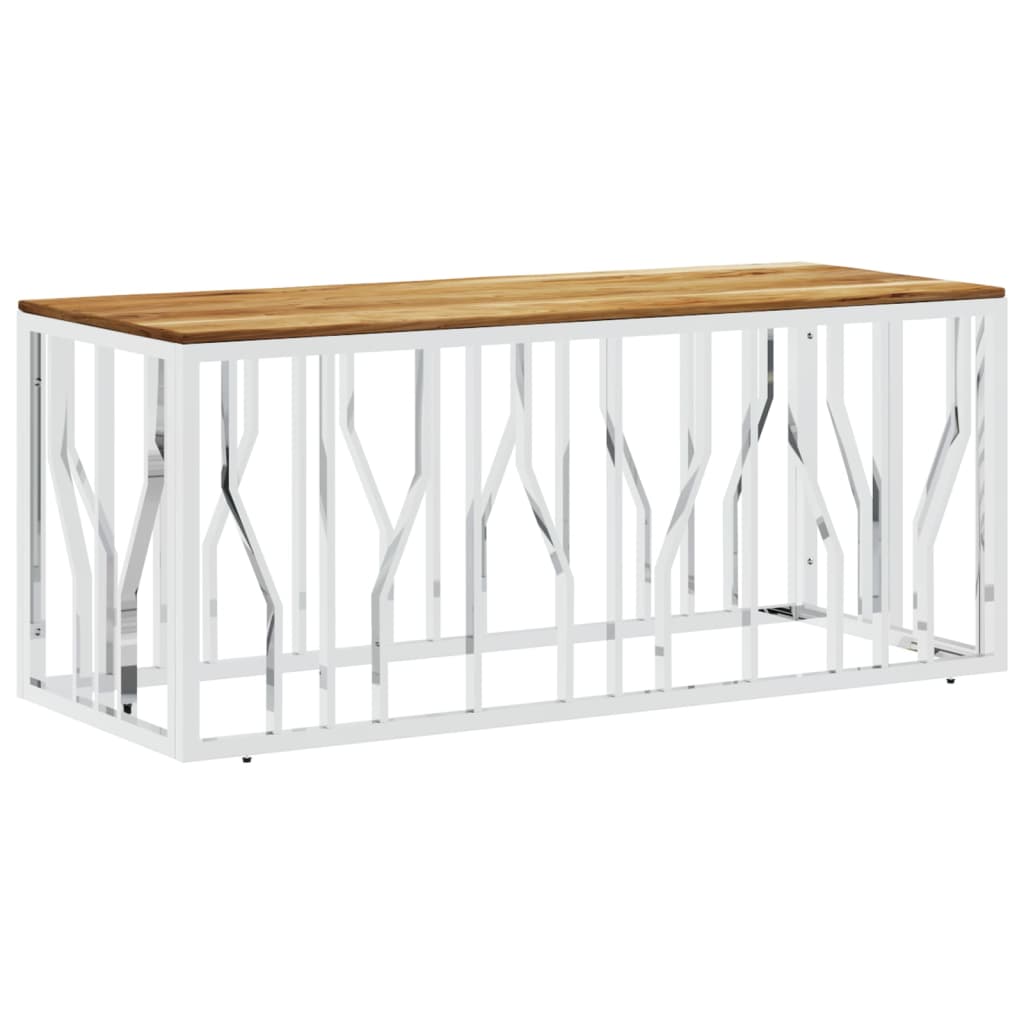 Vidaxl Mesa de Centro Acero Inoxidable y Madera Maciza Reciclada Plateado y Dorado 110x45x45cm