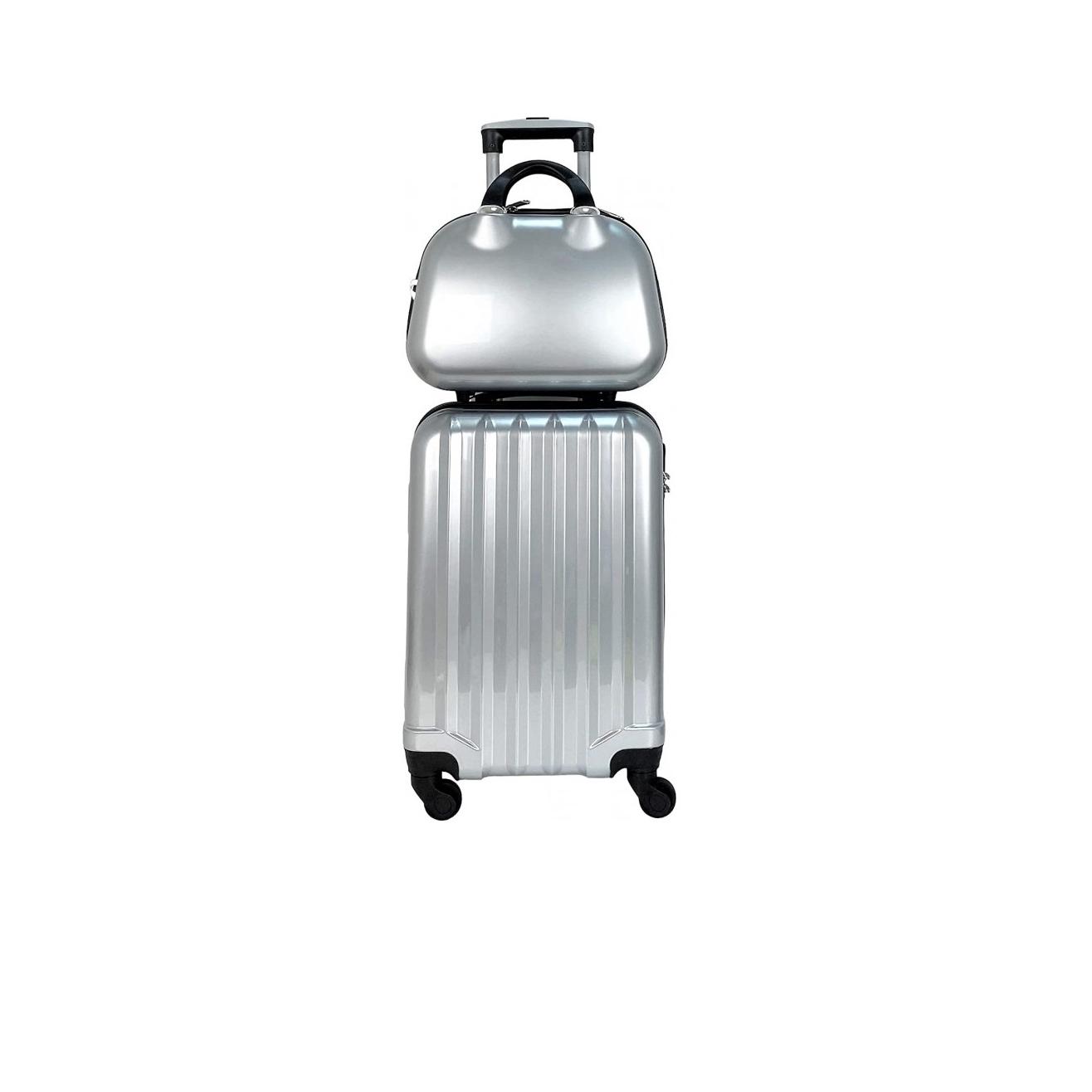Maleta de Cabina Trolley de Viaje con Neceser a Juego Equipaje de Mano Plata COSHANO