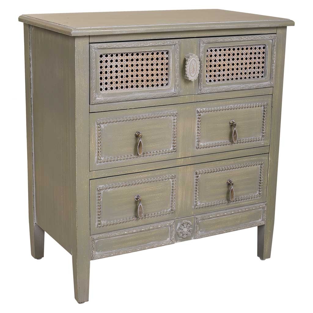 Wonderlust Deco - Mesita de noche de madera 3 cajones 65x36x70 Verde 65x36x70