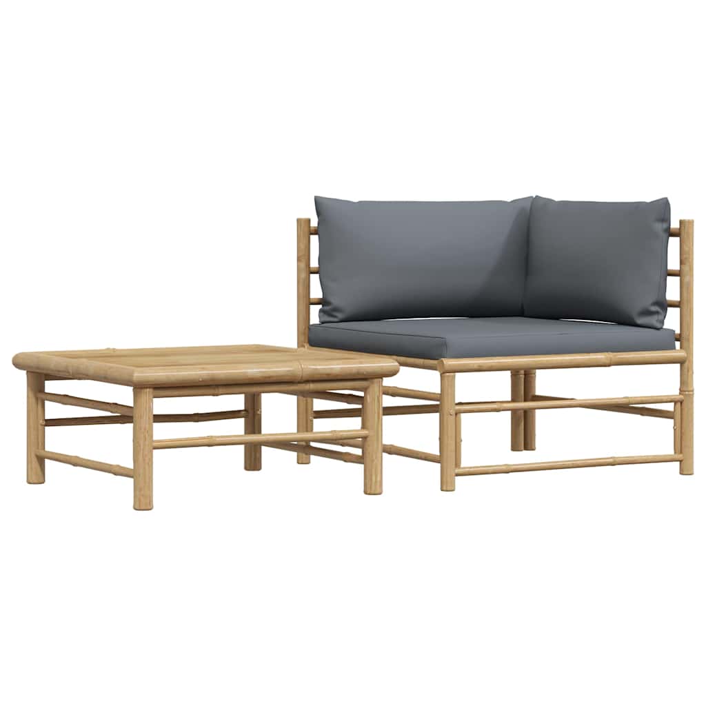 vidaXL Set de muebles de jardín 2 piezas bambú y cojines gris oscuro