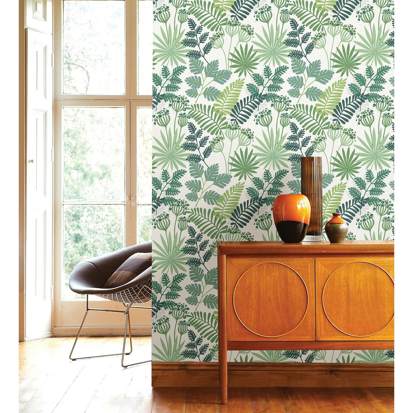 Papel pintado vinílico ecológico de flores y hojas color verde y blanco - Irish Garden 682330 de GAULAN - Rollo de 10 m x 0,52 m