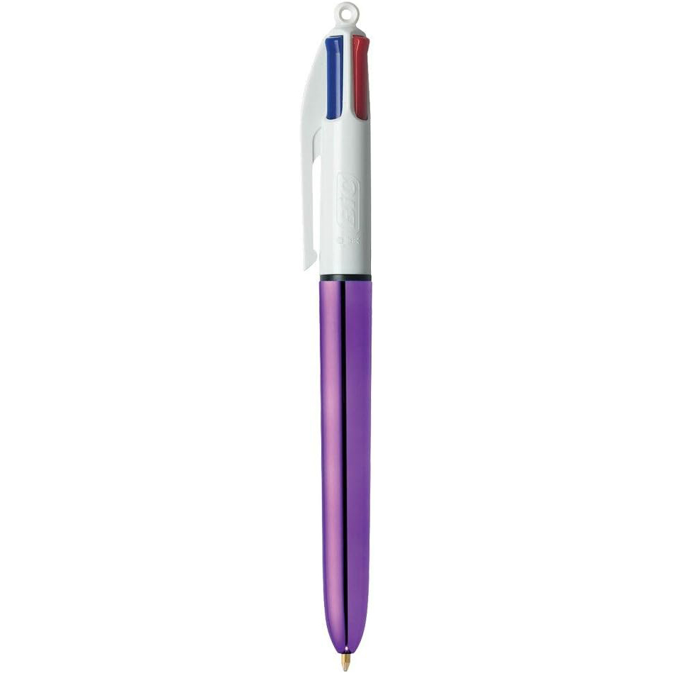 BIC 4 Colores Shine Bolígrafos Punta Media (1,0 mm) - Diseño Púrpura