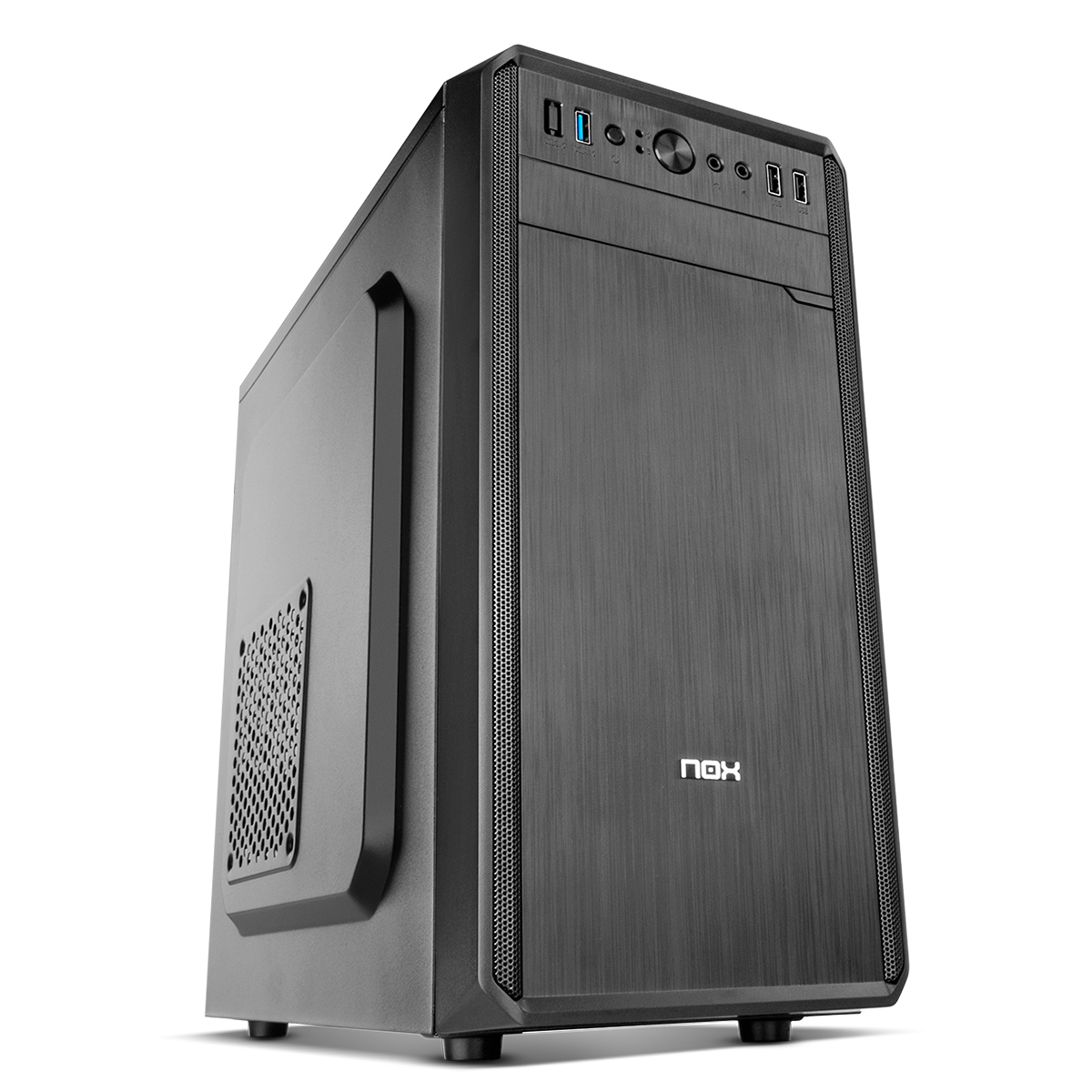 NOX LITE030 -Caja PC, Frontal con Acabado Cepillado, Fuente Alimentación ATX 500W Preinstalada, Compatible con placas ATX, micro ITX, Negro