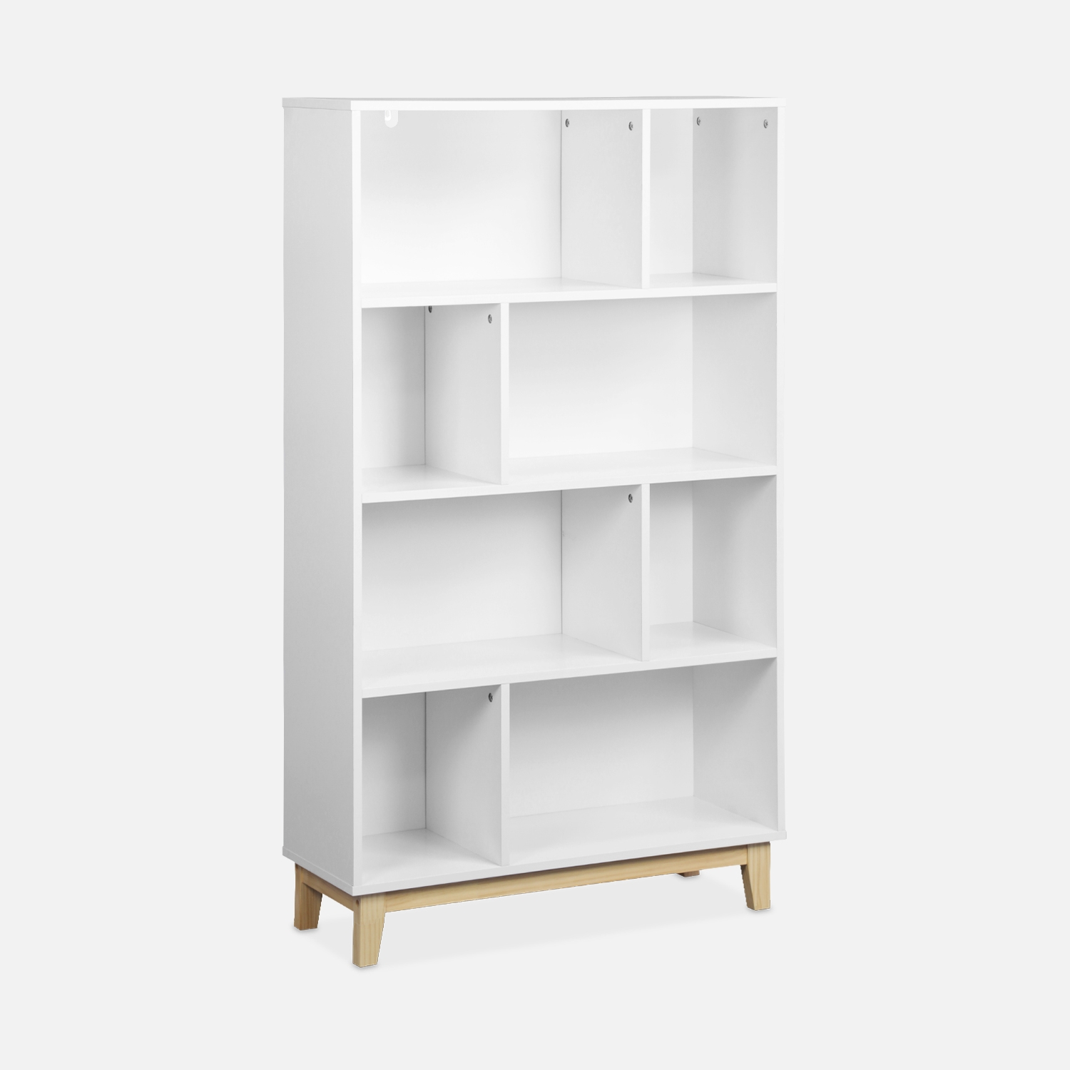 sweeek - Biblioteca con patas de madera de 8 compartimentos , Floki , 80x30x138