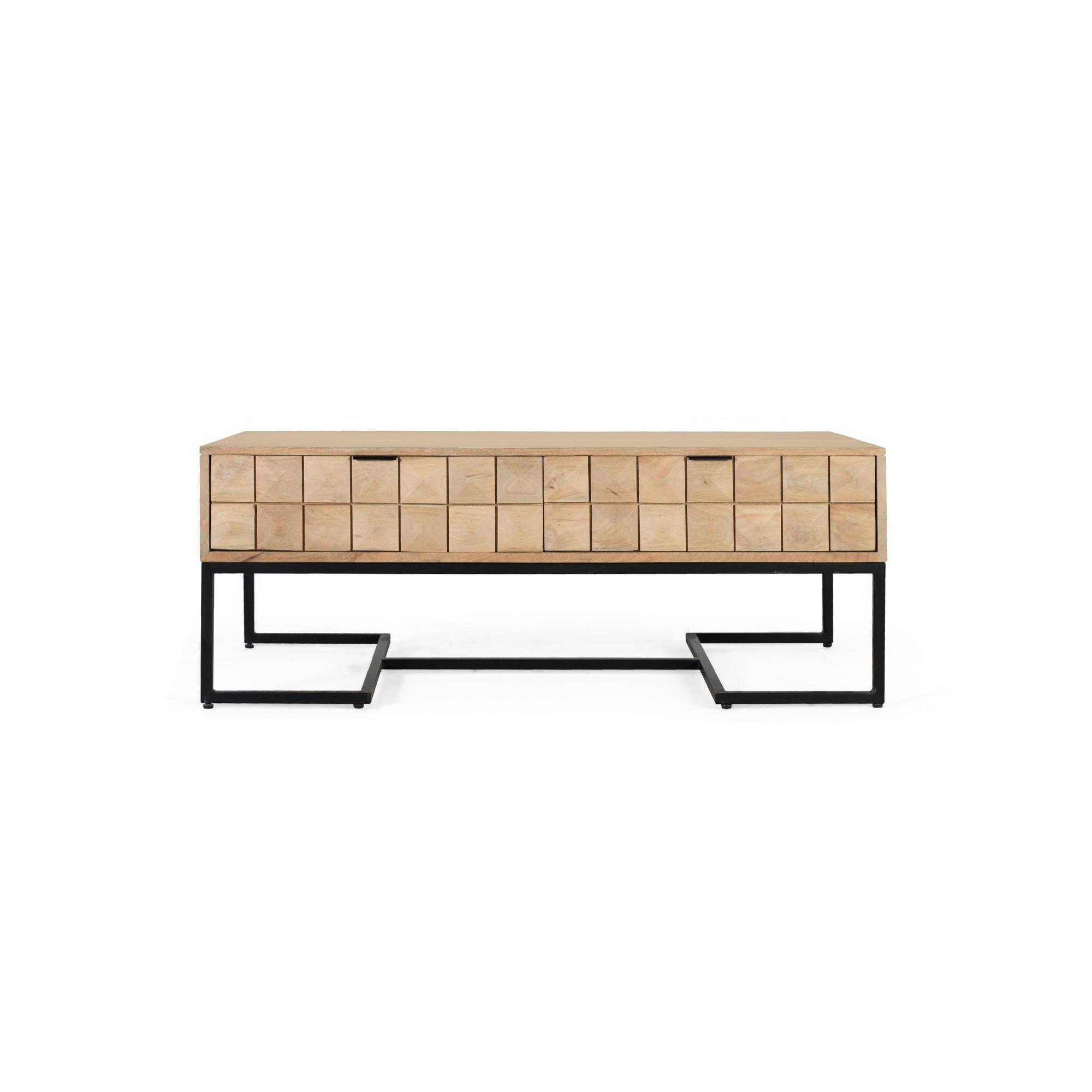 Mesa de centro tallada y fabricada a mano en madera de mango 120 cm46X120X60