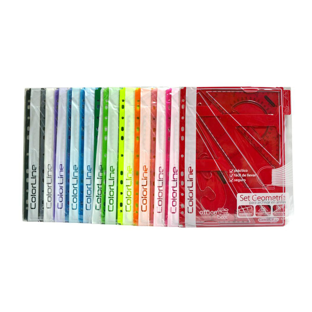 Office Box - Set de Geometría de 4 Piezas en Funda con Anillas. Surtido
