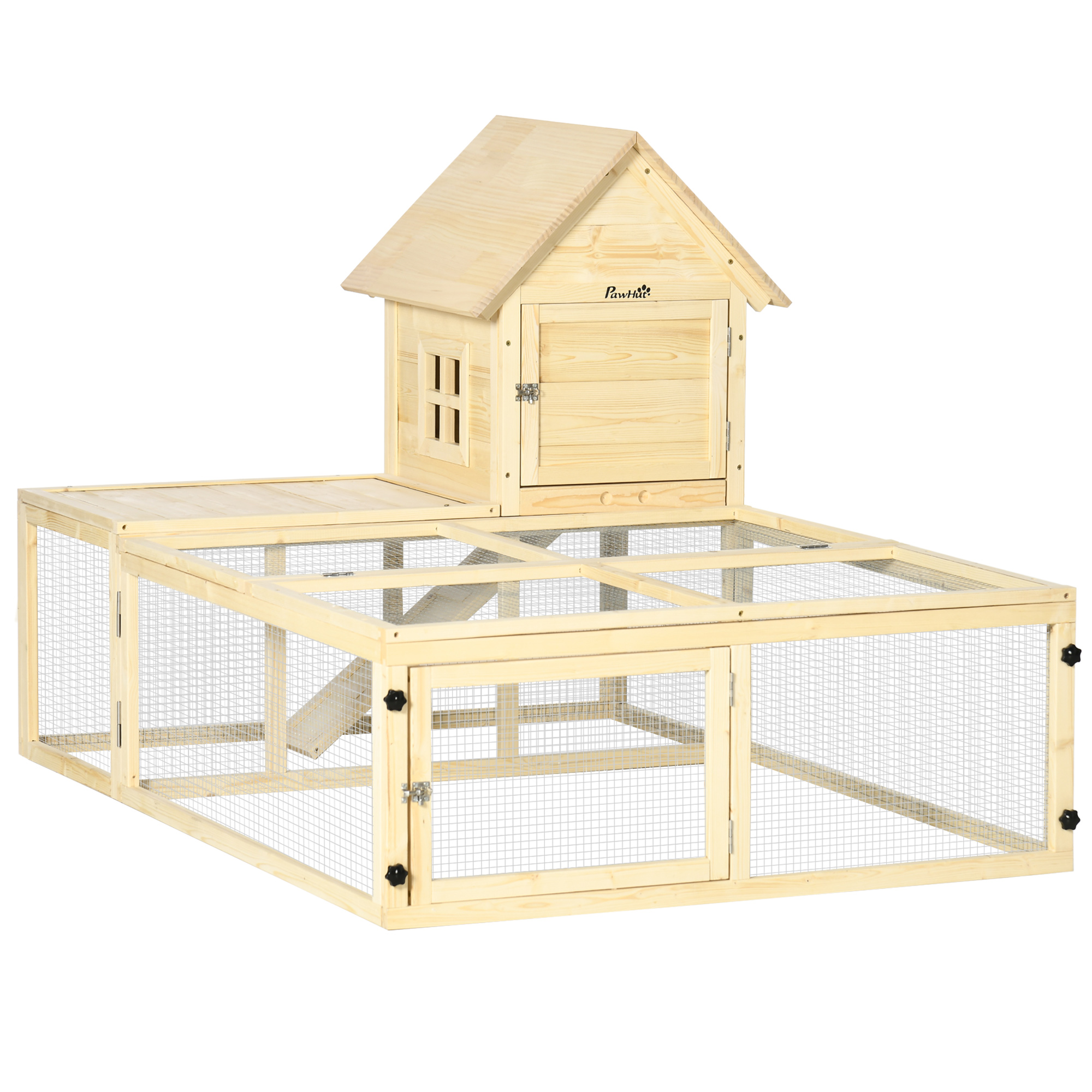 PawHut Conejera de madera para mascotas, de 2 niveles, con rampa para correr y puertas con cerradura, 60 x 42 x 38 pulgadas