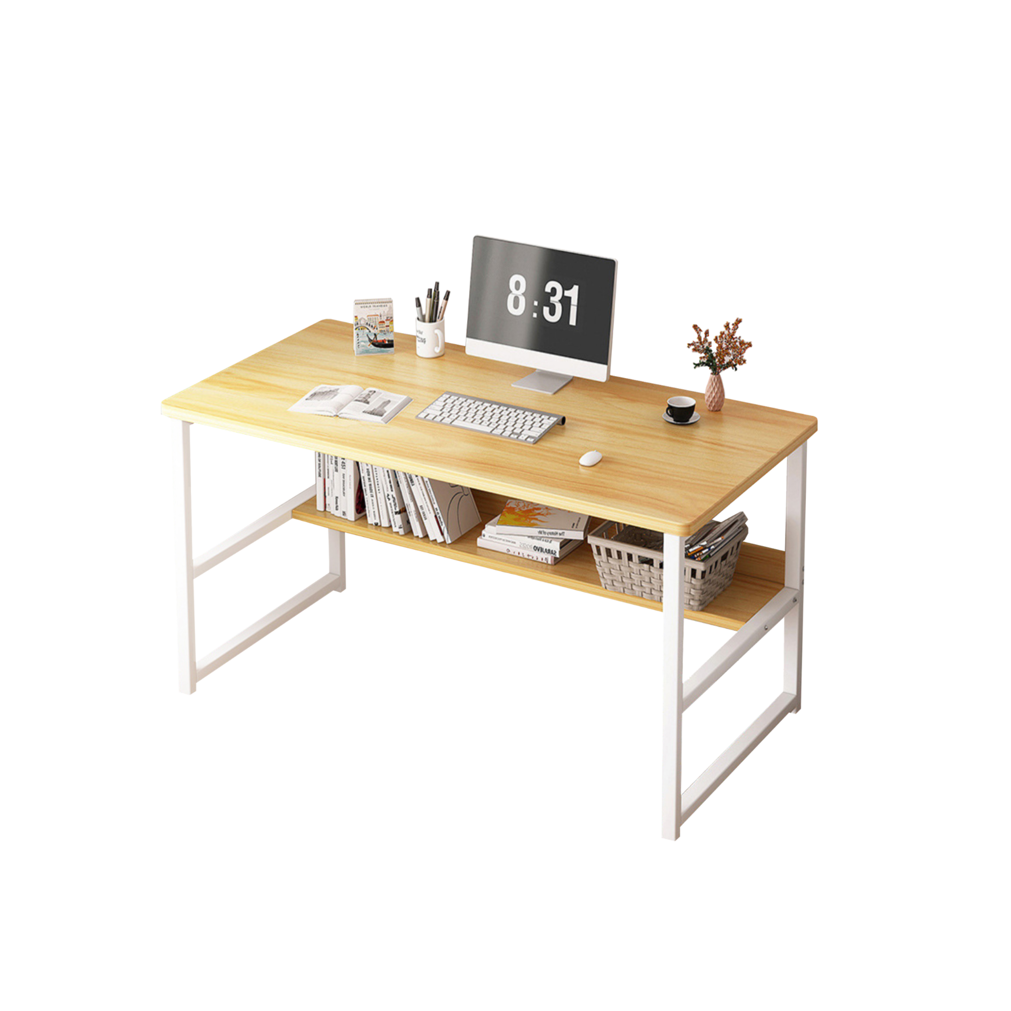 MAGIC SELECT Escritorio, Mesa de Oficina para Ordenador, Escritorio para Habitación o Estudio. Mesa de Tablón de Aglomerado y Melamina de Madera y Acero para Hogar. Mesa Escritorio para PC.