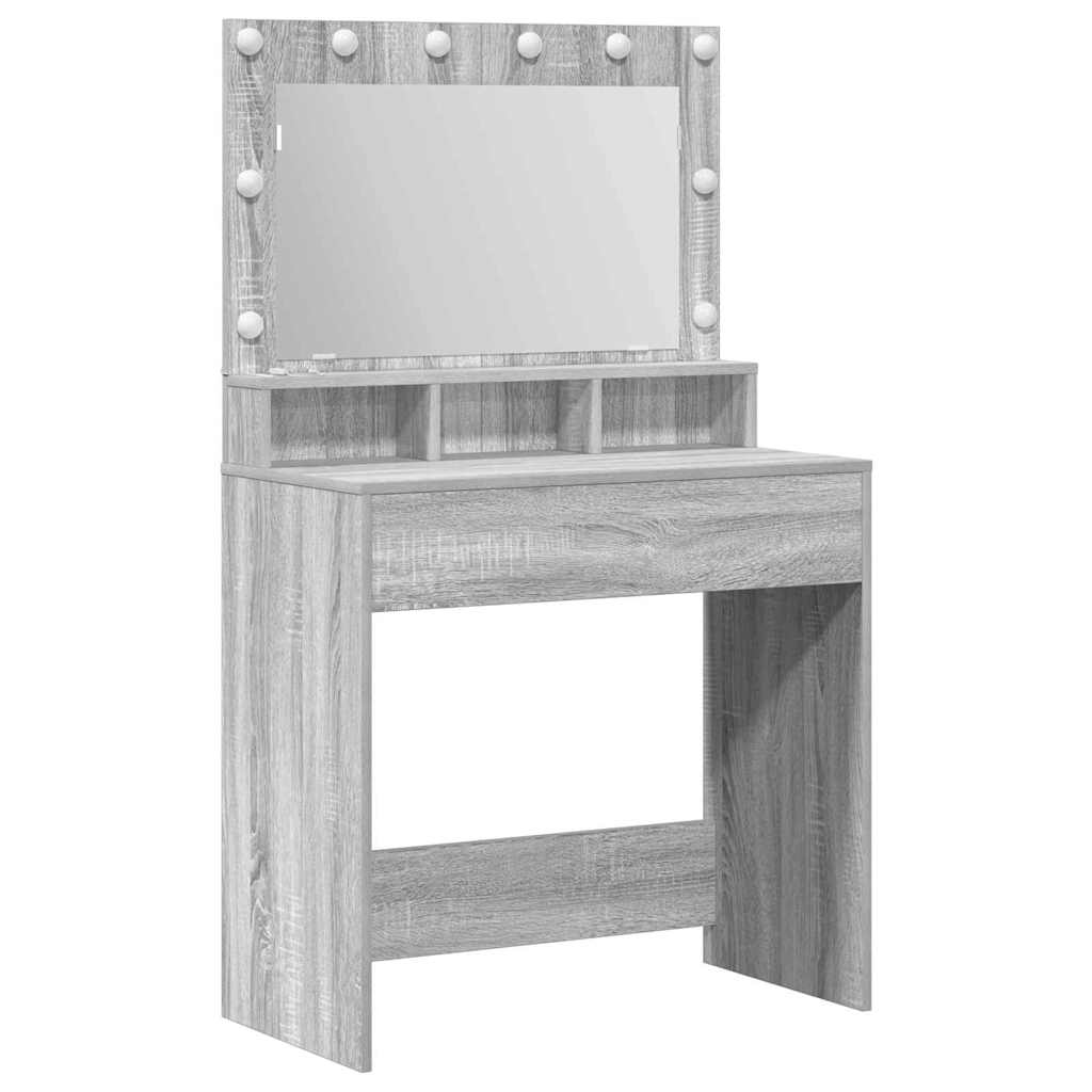 vidaXL Mesa Tocador con luces de espejo Gris Sonoma 78,5 x 41 x 135 cm