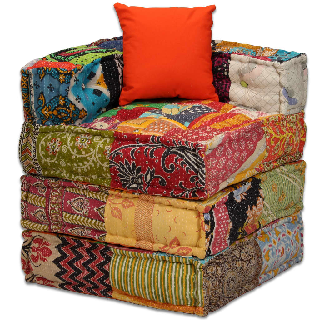 vidaXL Puf modular de 2 plazas de tela patchwork