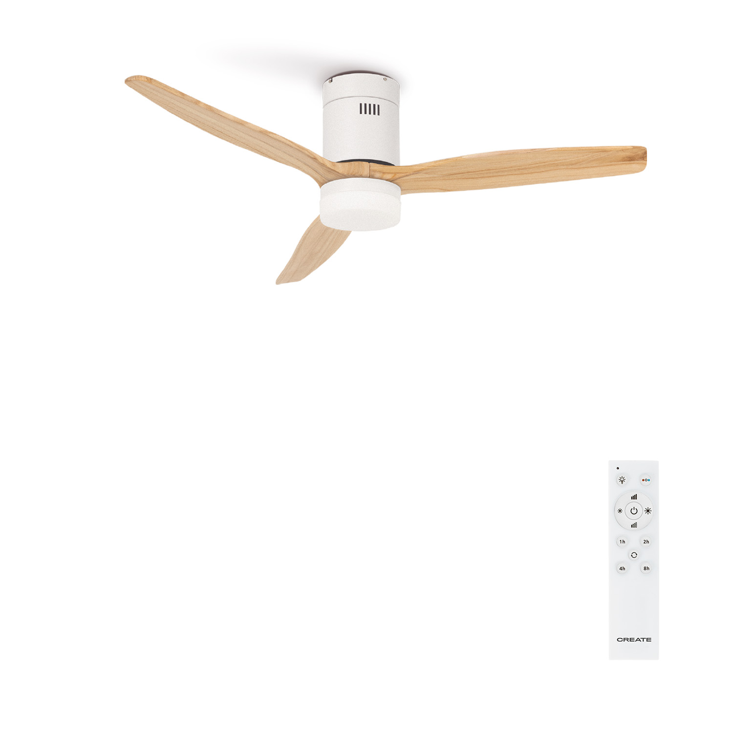 CREATE - Ventilador de Techo 40W Silencioso Ø112cm o Ø152cm) - 6 velocidades_ Función verano/invierno_  Motor color Blanco_ Con Luz- WIND CALM