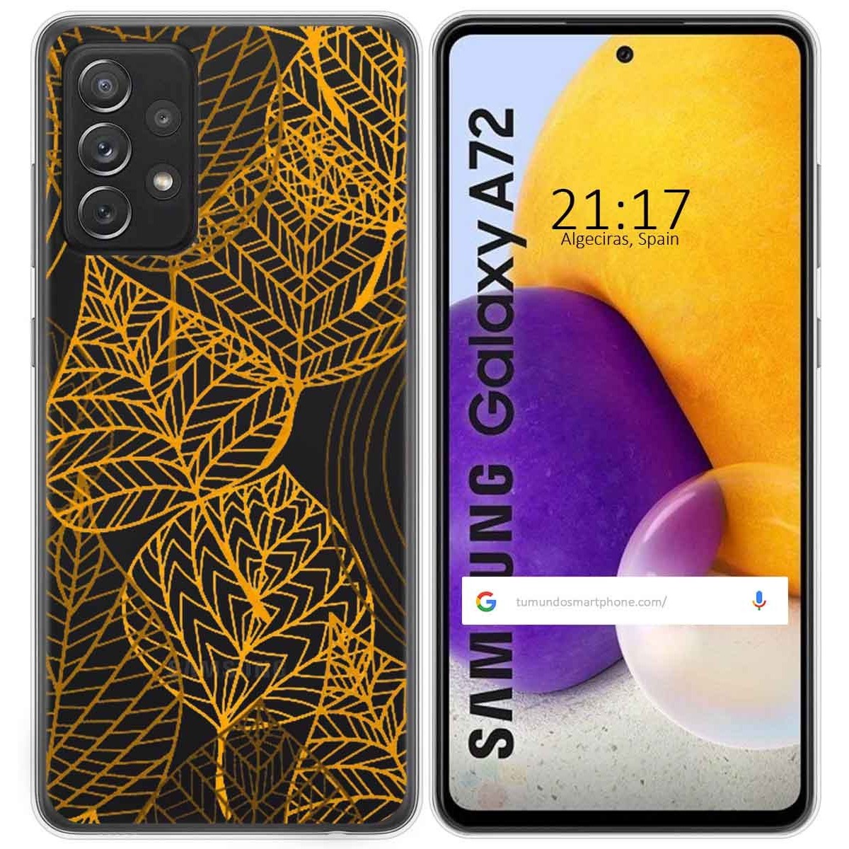 Tumundosmartphone Funda Gel Transparente para Samsung Galaxy A72 diseño Hojas Dibujos