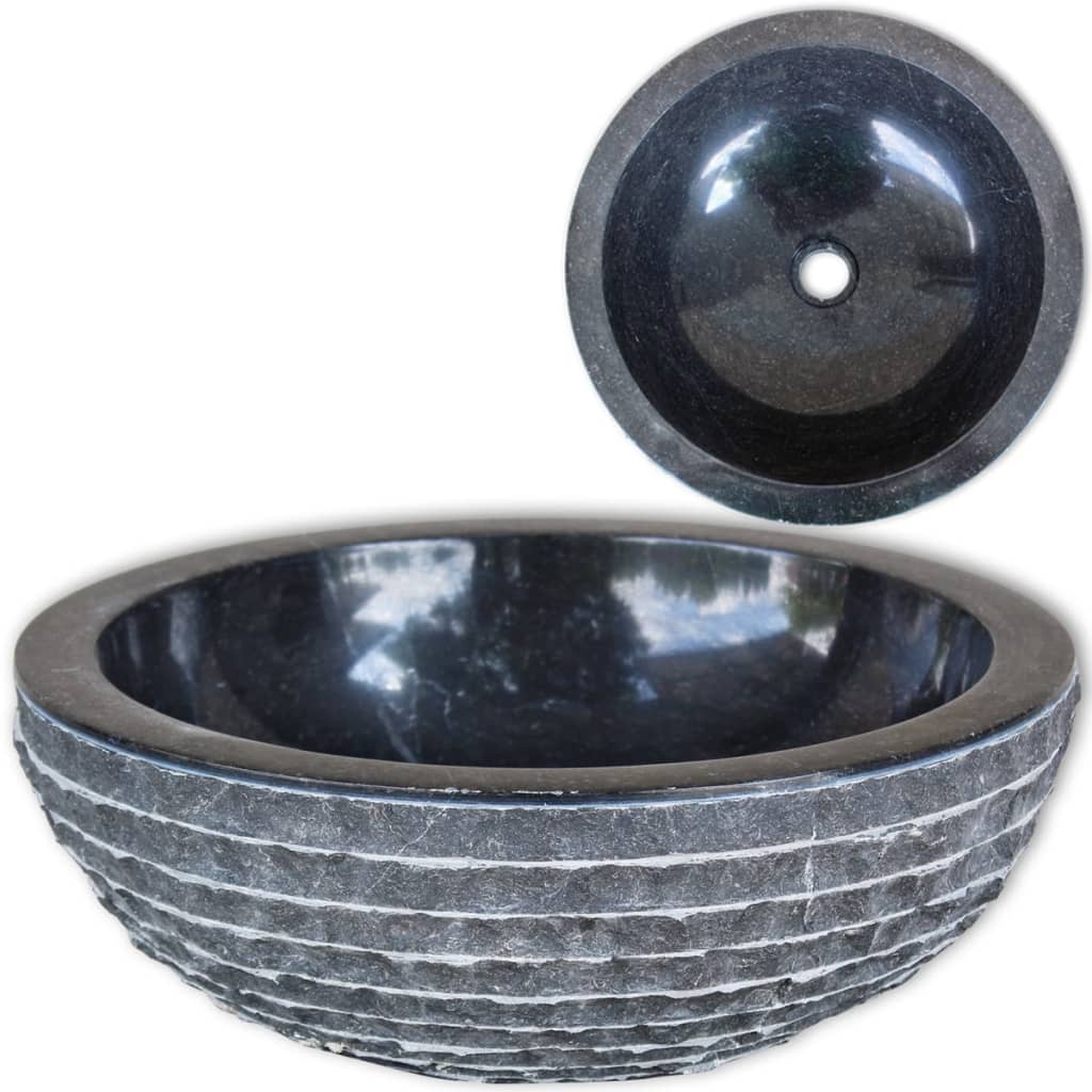 vidaXL Lavabo Redondo Diseño Elegante Mármol Piedra Natural Lavamos Aseo Color Negro,  Crema, y mas