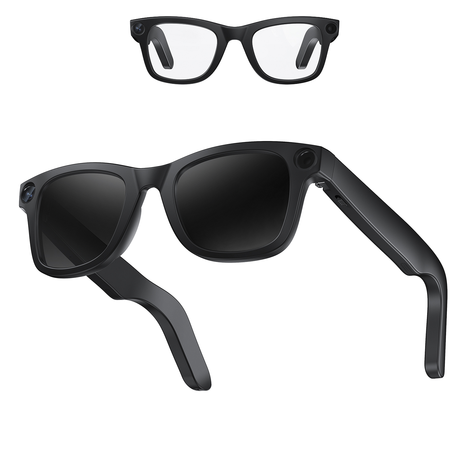 DAM Gafas inteligentes E2. Con cámara de 8MPX, vídeos en 1080p, traductor AI en tiempo real y control de música/llamadas. Con lentes oscuras y transparentes. 13,1x15,8x4 Cm. Color: Negro