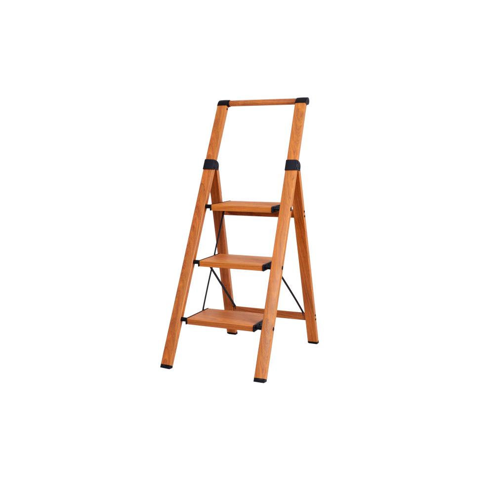 Escalera GAIA - Escalera domestica de Aluminio con Mango. 3 peldaños (Madera)