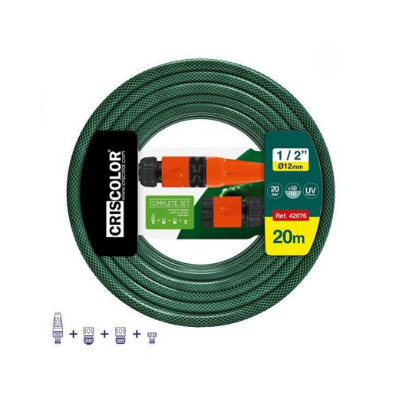 STARLEY-MANGUERA de Agua de Jardín 1/2" Pulgadas(12mm) 10m/15m/20m /25m/30m- Set Manguera con Conexión y Boquillas para Riego Reforzada 3 Capas -Presión de rotura de 20 bar