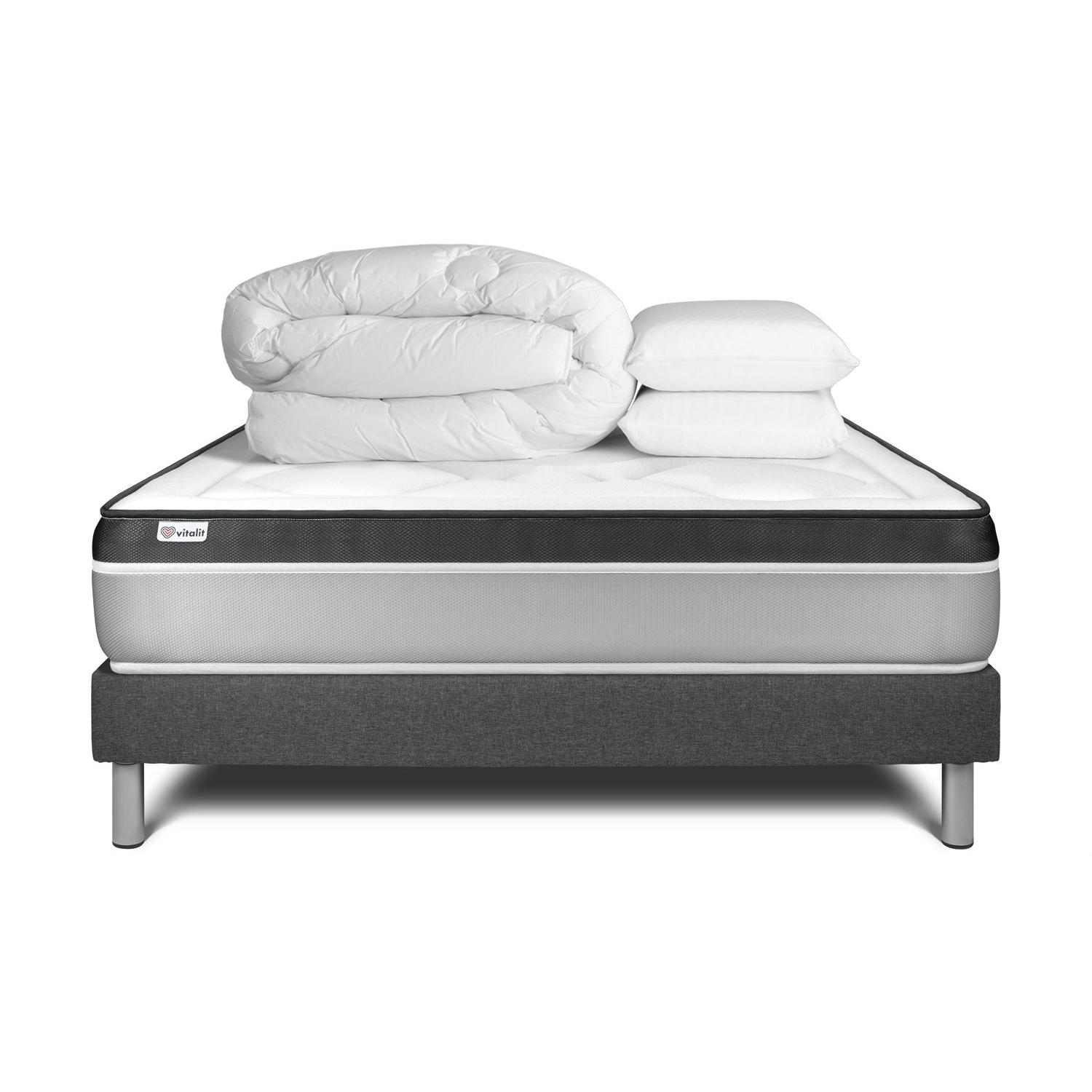 Pack cama completa - Colchón 180x200cm + Somier con láminas (en kit) + 2 almohadas + Edredón - Vital Ergo