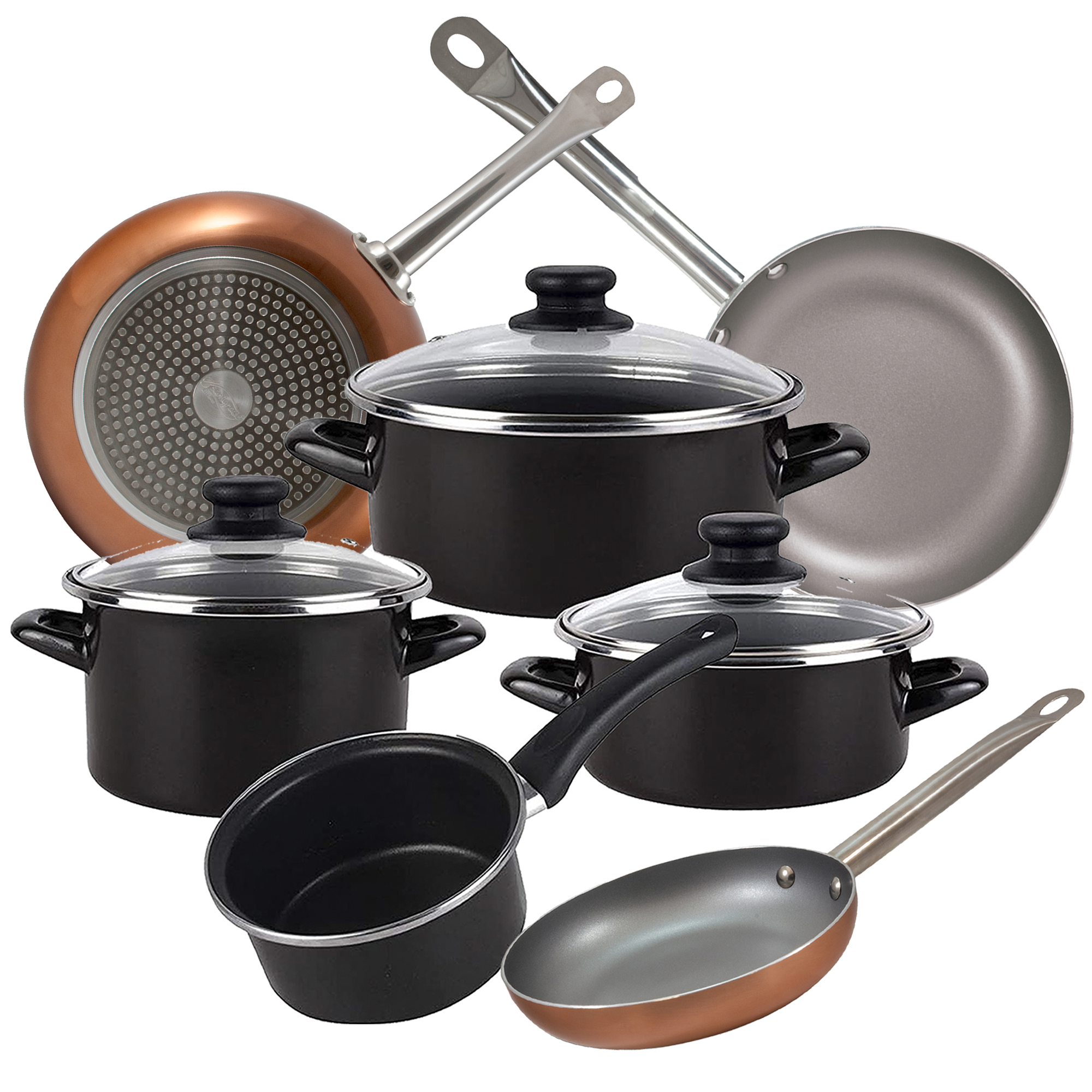 Magefesa Batería de Cocina Kenia de Acero Vitrificado con Juego de Sartenes San Ignacio Optimum Plus en Aluminio Prensado