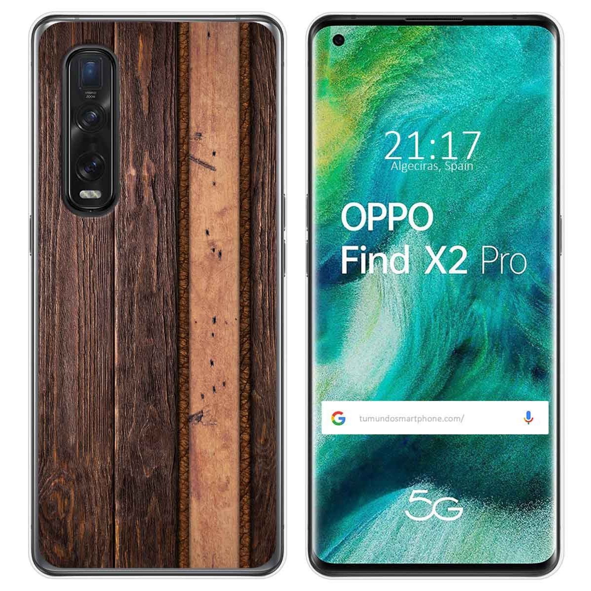 Tumundosmartphone Funda Gel Tpu para Oppo Find X2 Pro diseño Madera 05 Dibujos
