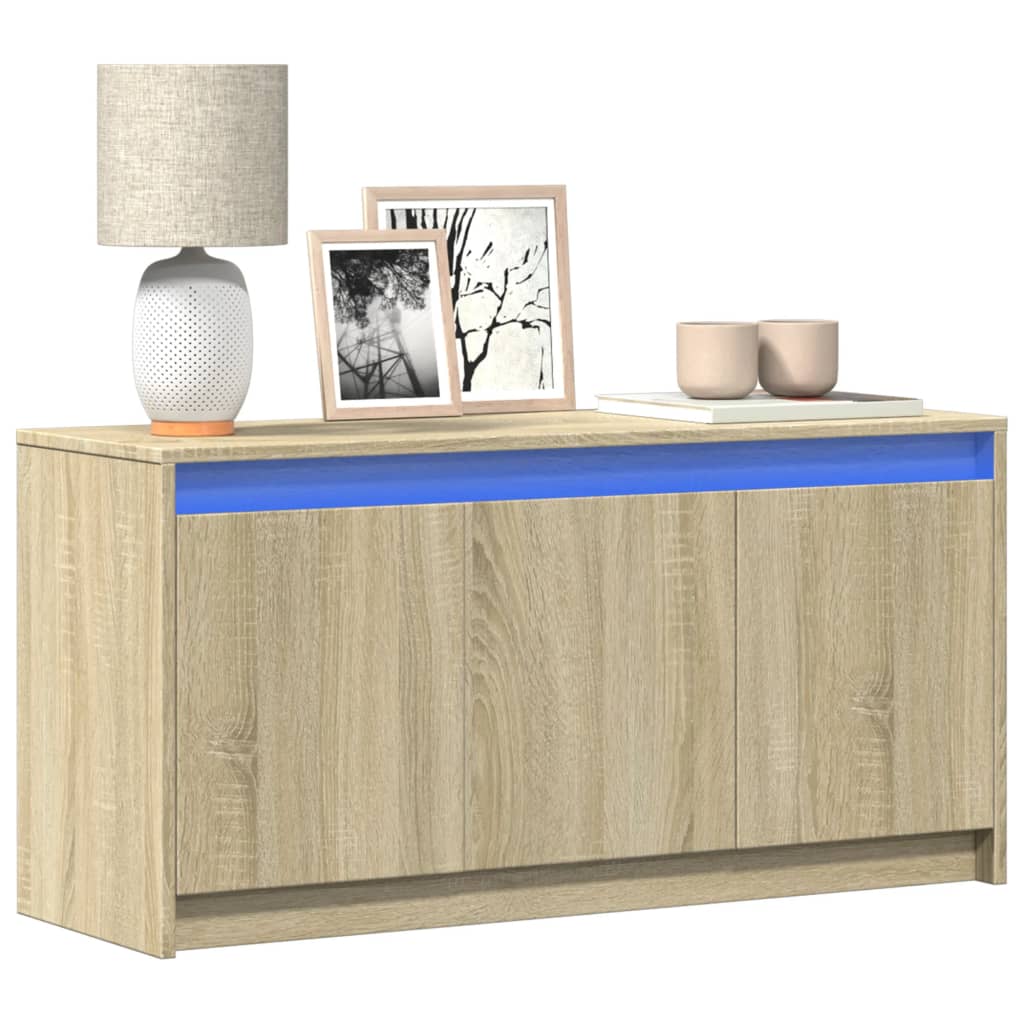 vidaXL Mueble de TV LED madera ingeniería 100x34x50 cm en color Gris hormigón/Gris sonoma/Marrón roble y más | almacenamiento funcional diseño moderno para baño dormitorio sala