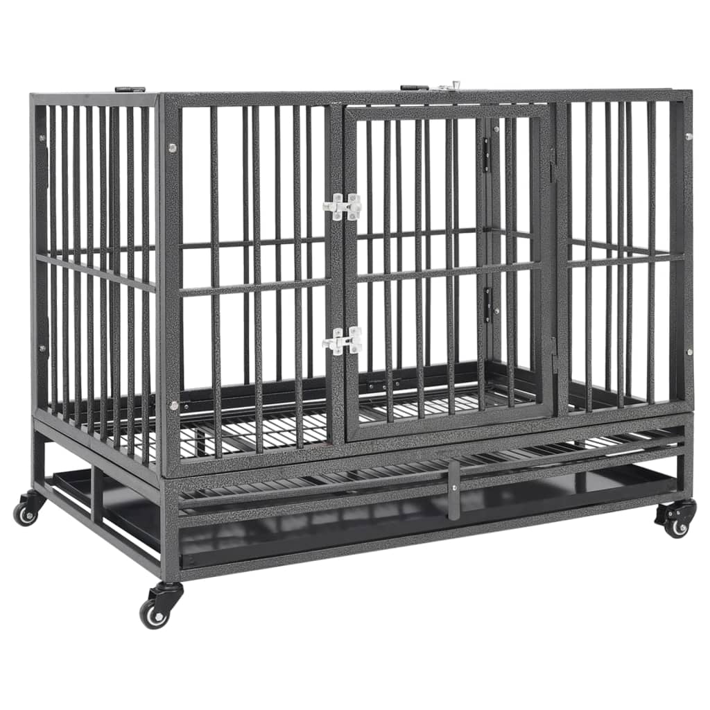 vidaXL Jaula de Perro Resistente con Ruedas Acero Mascotas Recinto Corralito Dimensiones 92 x 62 x 76 cm, 102 x 72 x 85 cm