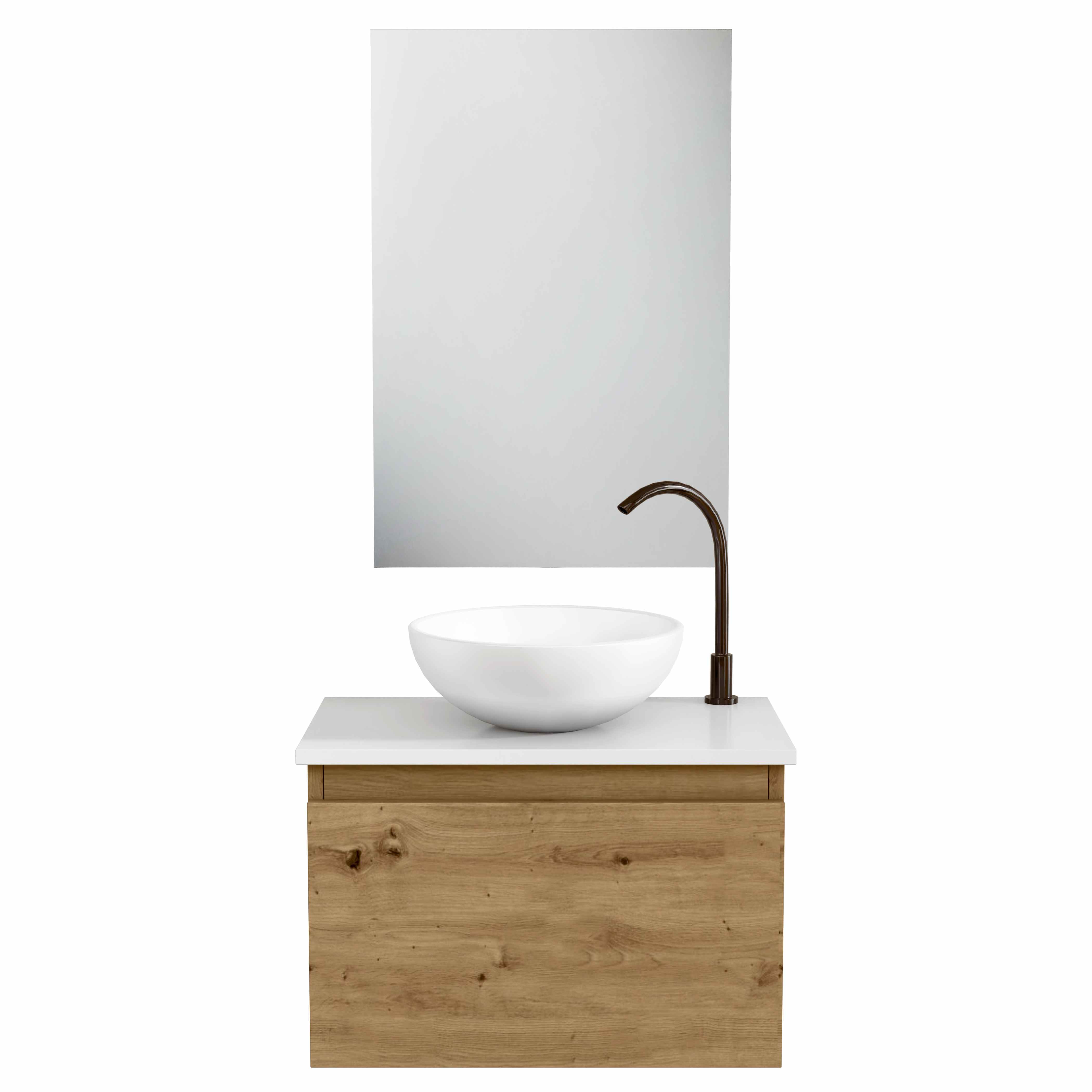 BELLOBATH - Mueble de baño suspendido con lavabo de cerámica y espejo, Mueble con puerta abatible, 50 x 32 x 30 cm