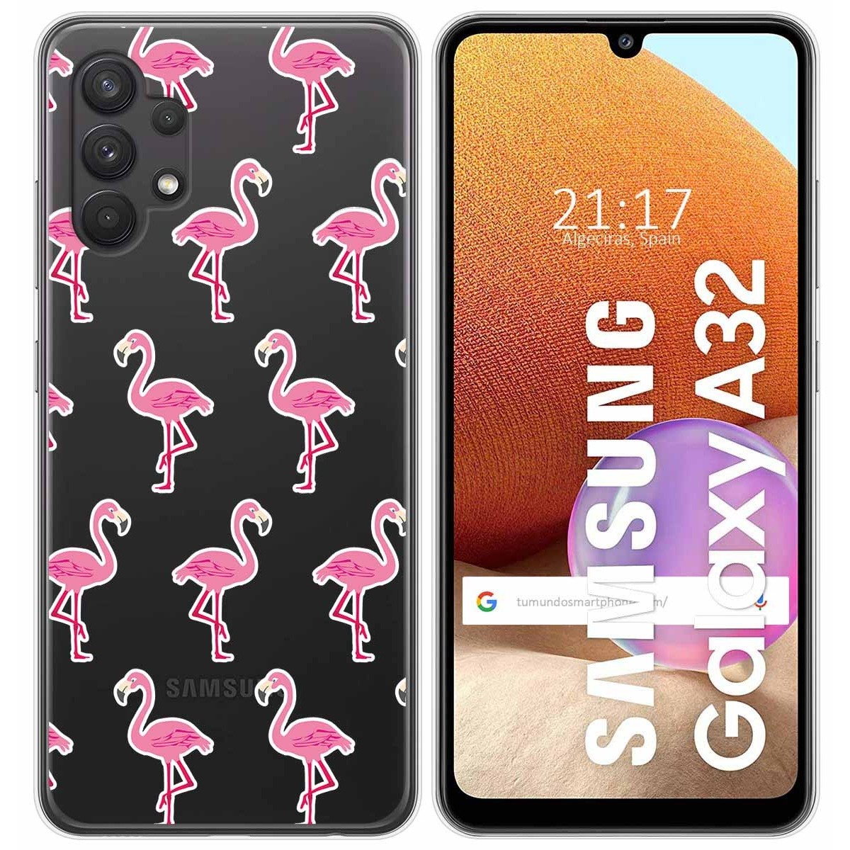 Tumundosmartphone Funda Gel Transparente para Samsung Galaxy A32 4G diseño Flamenco Dibujos