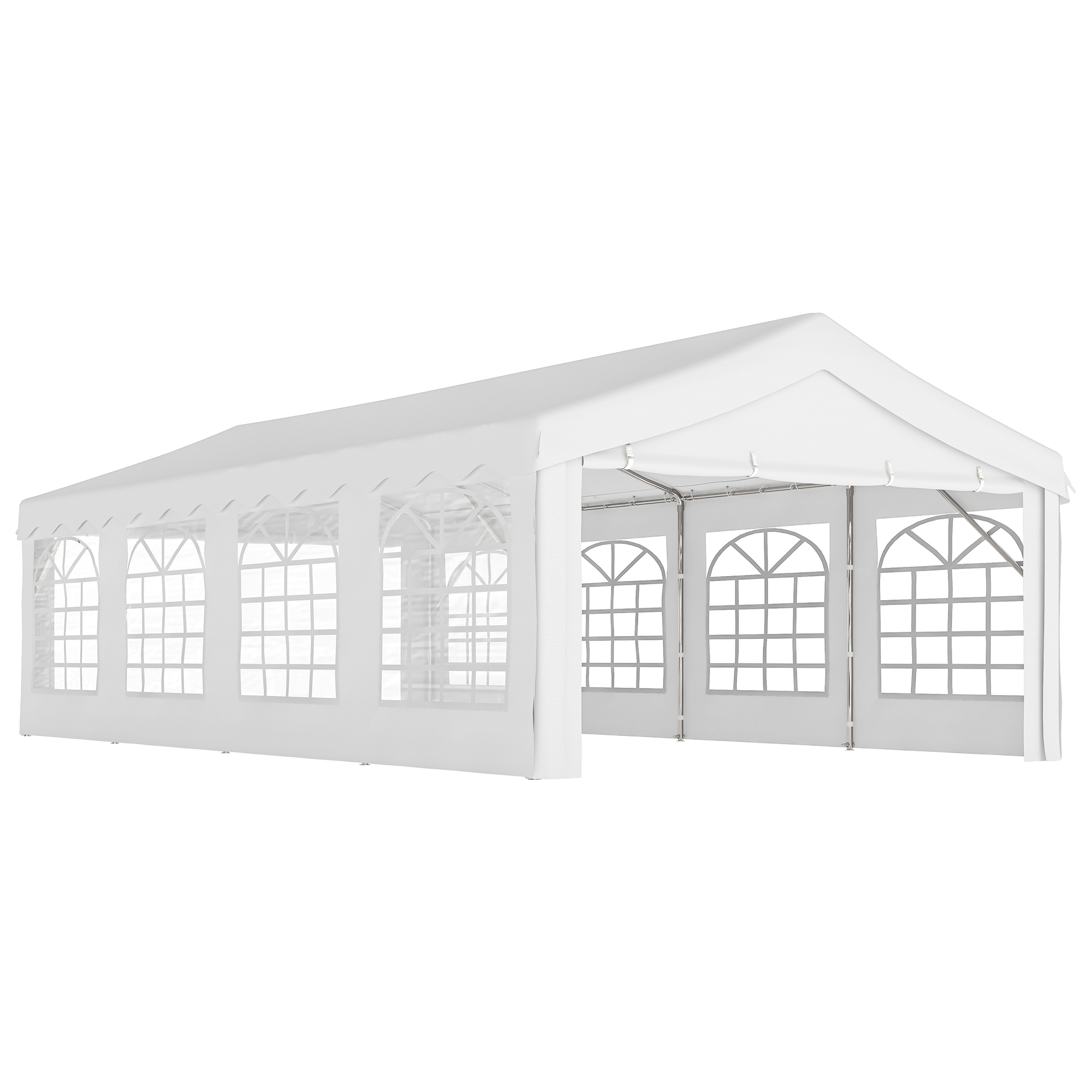 Outsunny Carpa para Fiestas 8x4 m Cenador de Jardín con 4 Paneles Laterales y 8 Ventanas Anti-UV Pabellón Pérgola Cochera Gazebo para Eventos Bodas Blanco
