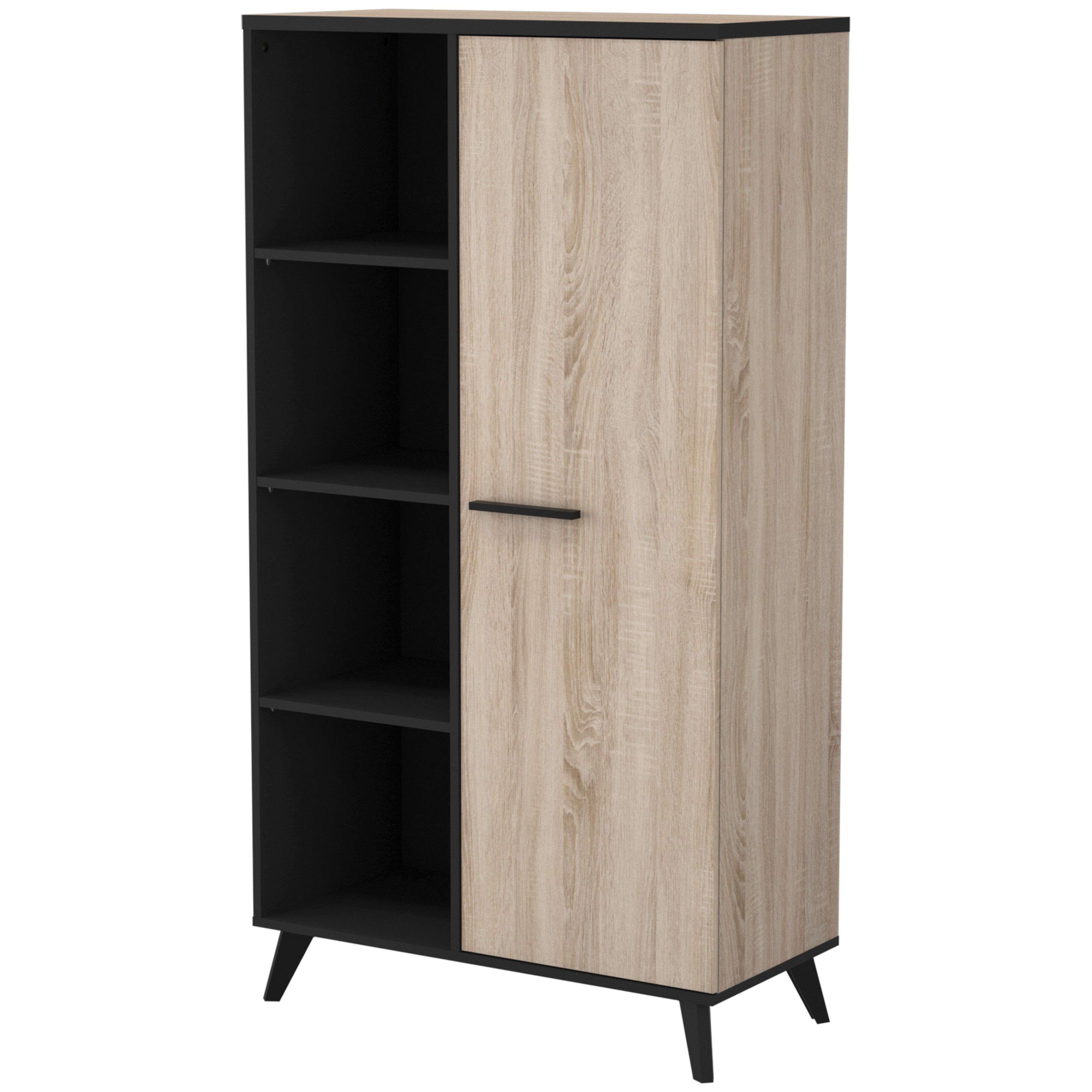 Miroytengo Estanteria librería Armario 1 Puerta 8 baldas Salon Comedor despacho habitacion Roble y Negro 154x83x39