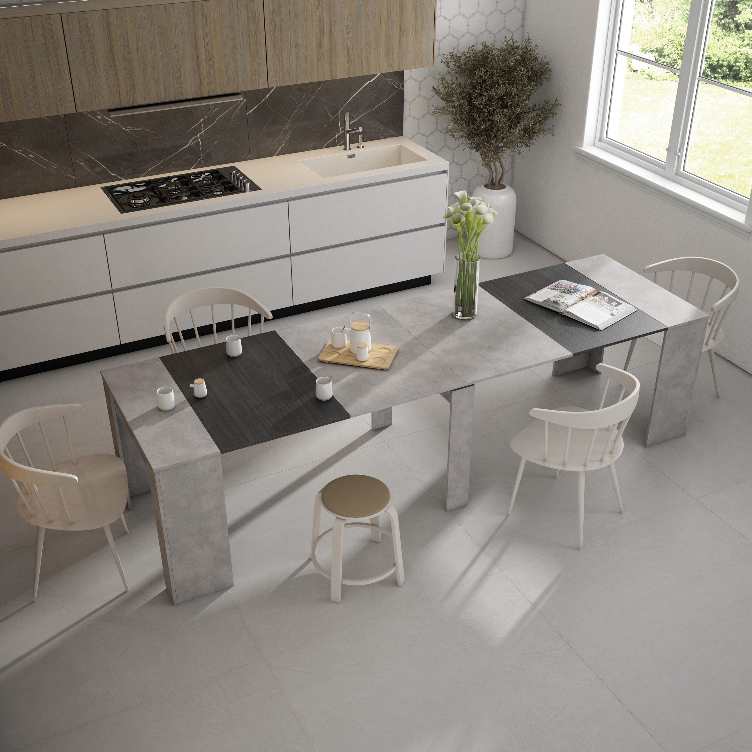 Skraut Home, Mesa Consola Extensible, Mesa Auxiliar, S III, 58/302x90x77cm, Práctica y Versátil, Estilo Moderno, Fácil Montaje
