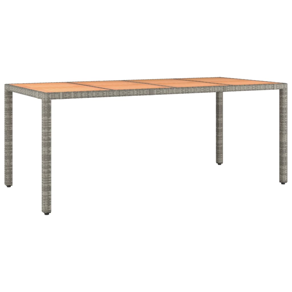 vidaXL Mesa de jardín ratán PE gris y superficie madera maciza acacia