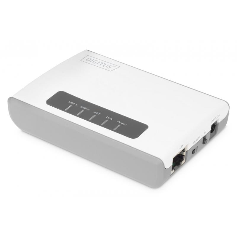 Digitus Servidor de red multifunción inalámbrico USB 2.0 de 2 puertos, 300 Mbps